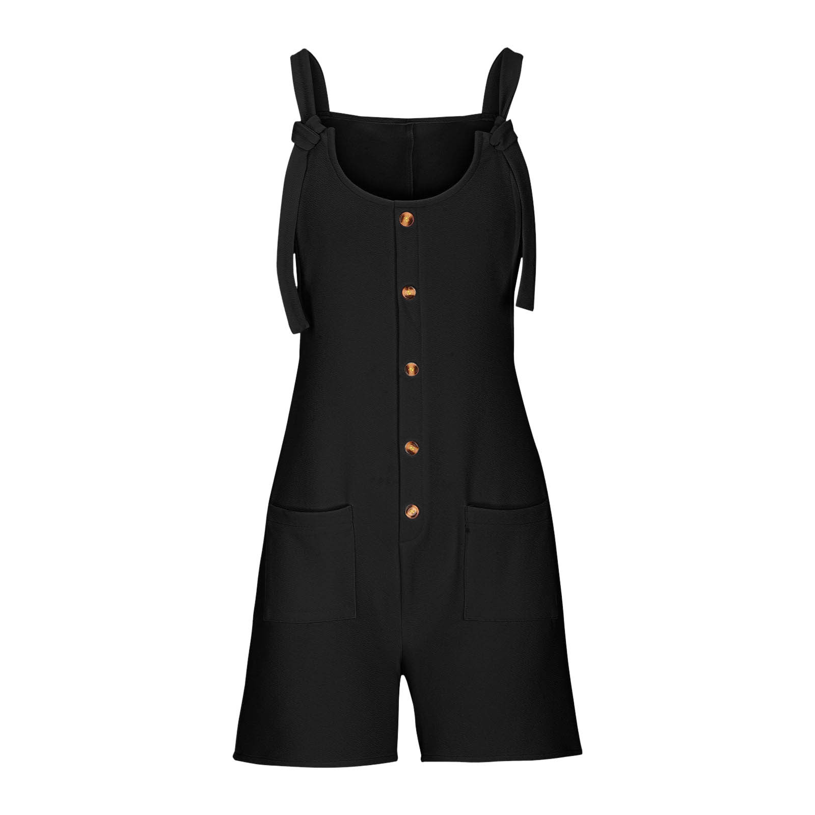 thumbnail image 5 of Mono corto de verano informal con botones para mujer - Poliéster, sin mangas, pantalón corto ancho - S-XXL, 5 of 5